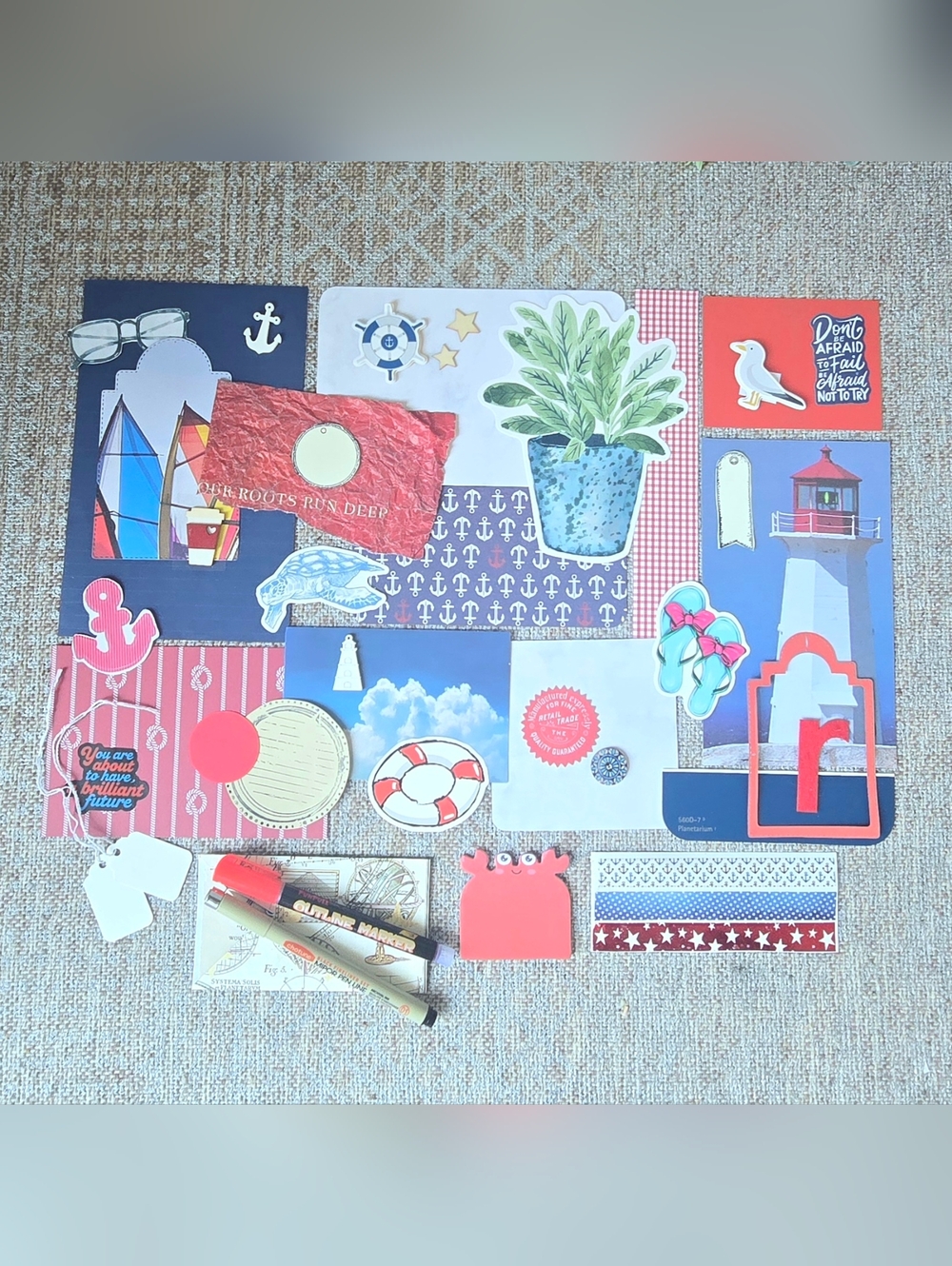 Nautical Themed Blue and Red Scrapbook Or Junk Journal Kit | Mixed Media Art
